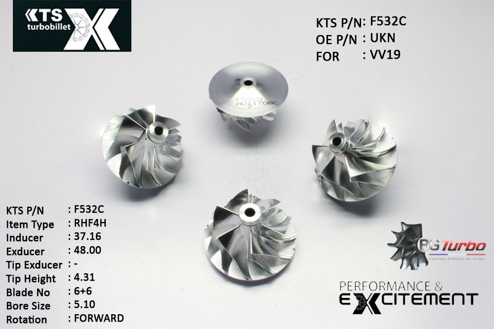 Turbo ROUE FORGÉE MFS PERFORMANCE - 6+6 PALES - INDUCER : 37,16 - EXDUCER : 48 - TYPE : RHF4HANGLE : 50° - ROTATION : Forward - SUPER BACK : 3,86 - BORE SIZE : 5,1
